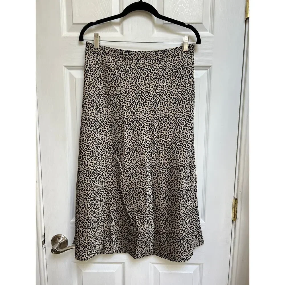 J Crew Leopard Print Satin Midi Skirt